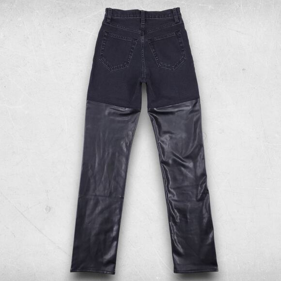 Abercrombie & Fitch Straight Jeans Women 24/00 Black Faux Leather Legs 90s Grung - Picture 3 of 11